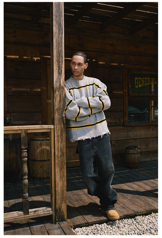 Remedy Striped Distressed Knit Sweater | Face 3 Face