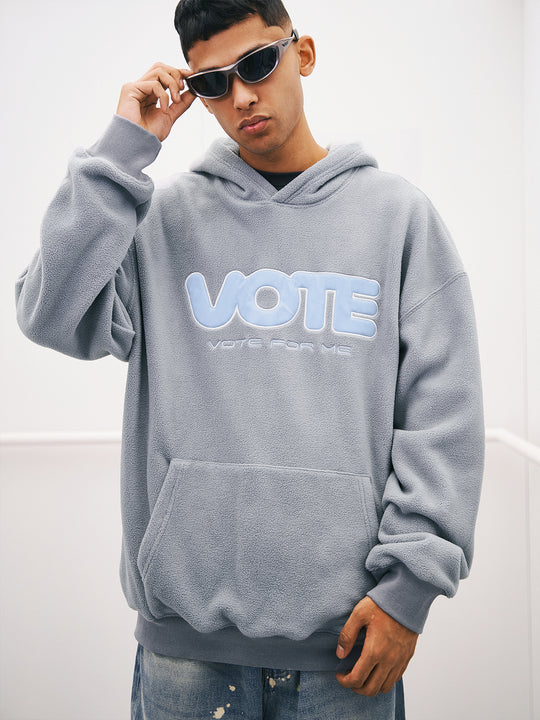 VOTE Fleece Logo Leather Splicing Hoodie