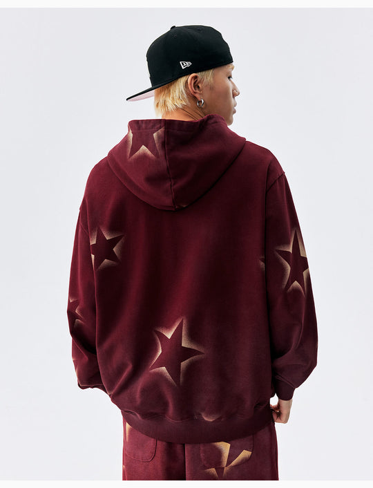 MEDM Washed Star All Over Print Zip Up Hoodie | Face 3 Face