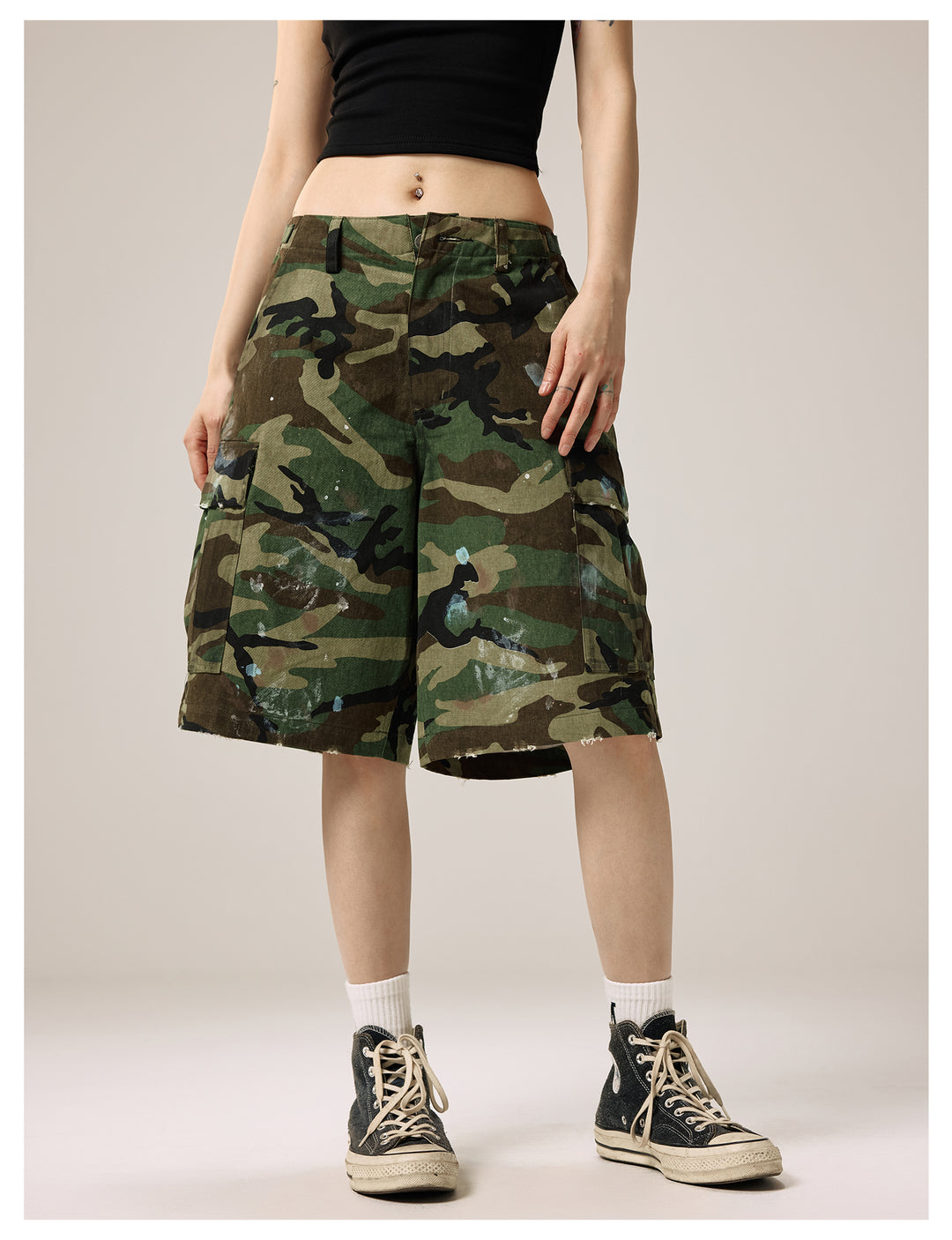 Remedy Paint Stained Camouflage Work Cargo Shorts | Face 3 Face