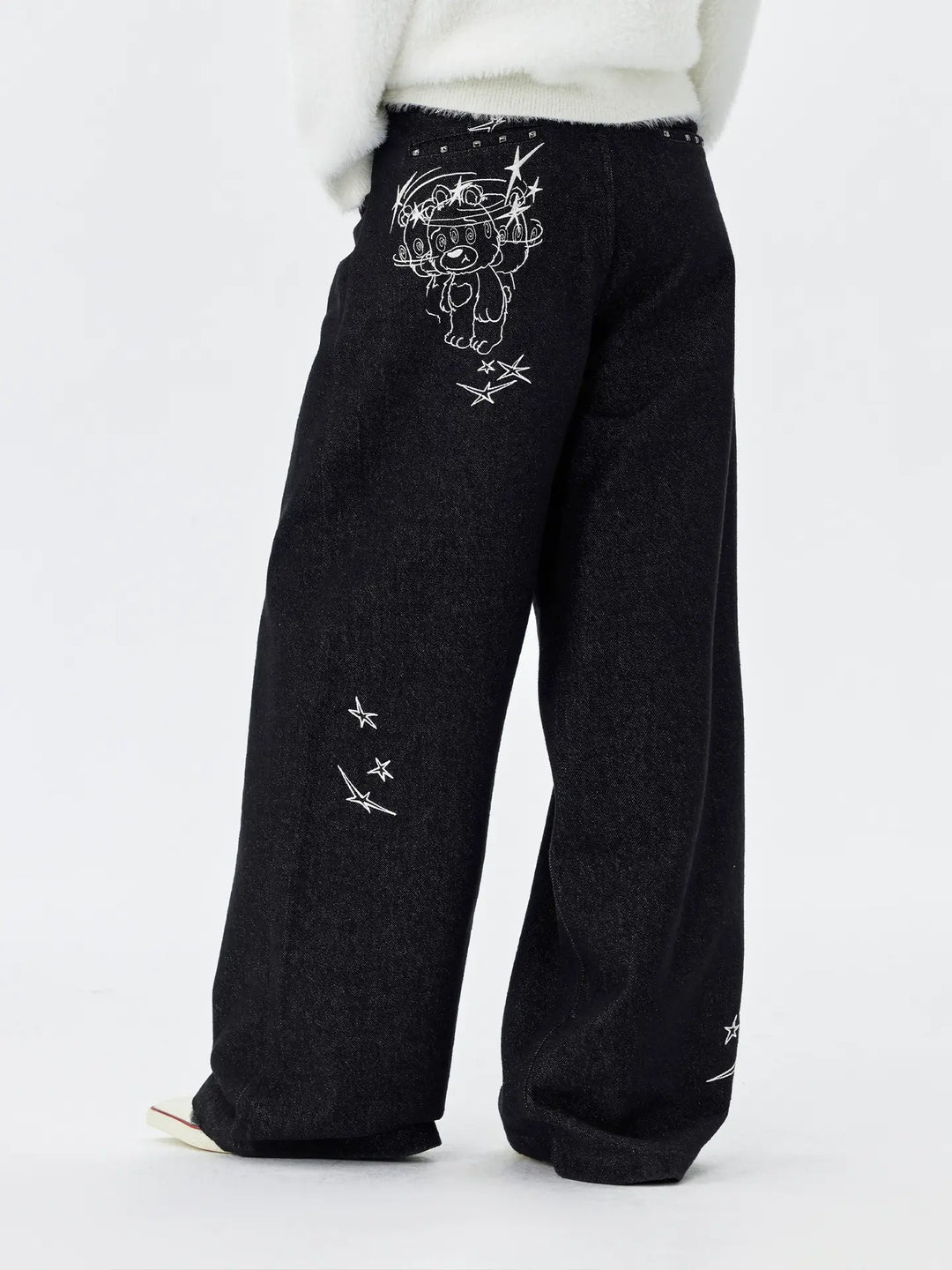 MEDM Stunner Bear Star Embroidered Baggy Jeans | Face 3 Face