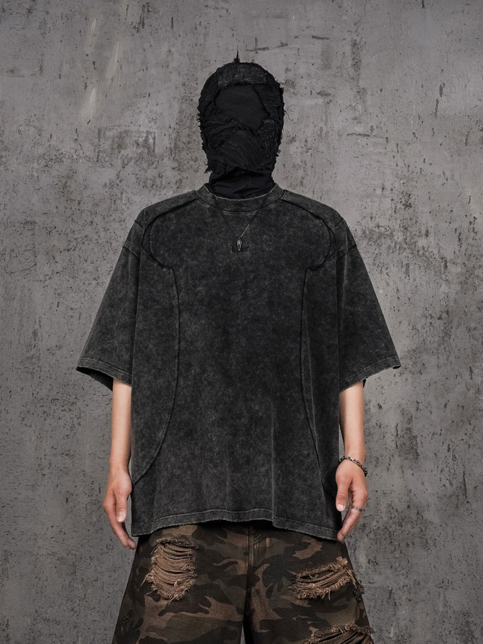 UNDERWATER Black Sand-Washed Faded Deconstructed Tee | Face 3 Face