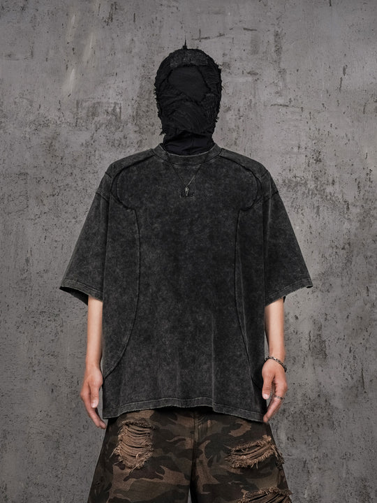 UNDERWATER Black Sand-Washed Faded Deconstructed Tee | Face 3 Face