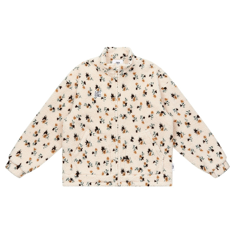 EMPTY REFERENCE Floral Pattern Sherpa Fleece Jacket | Face 3 Face