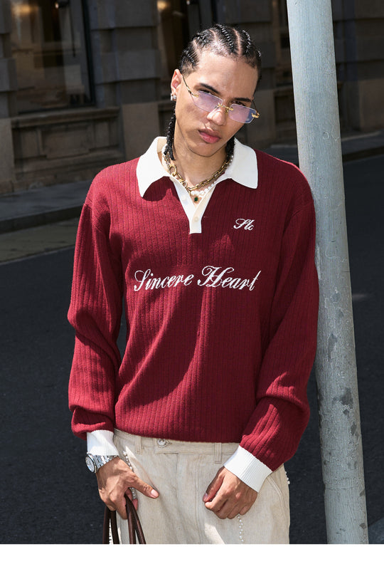 STEEPC Contrast Lapel Polo Knit Sweater | Face 3 Face