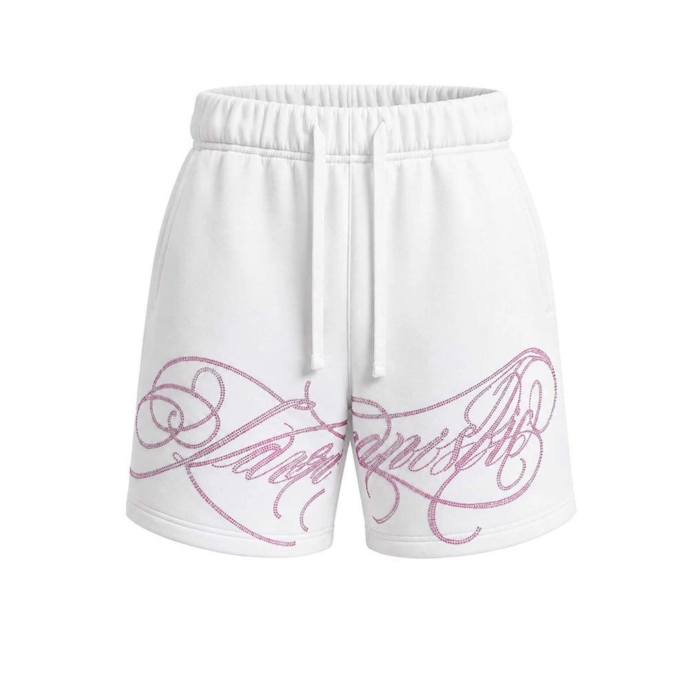 KARMANISTIC Rhinestone Letter Sweat Shorts | Face 3 Face