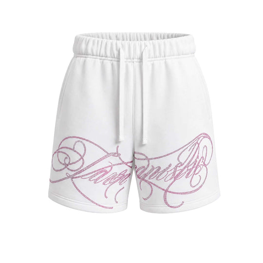 KARMANISTIC Rhinestone Letter Sweat Shorts | Face 3 Face