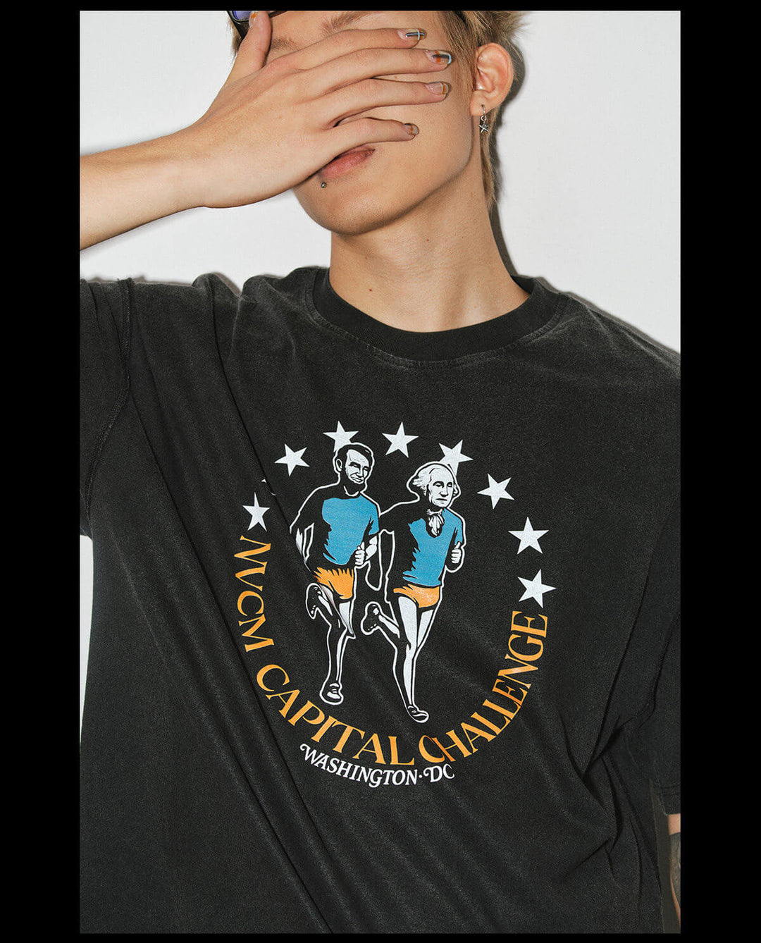 NOVACAM Running Graphic Print Washed Short Sleeve Tee | Face 3 Face