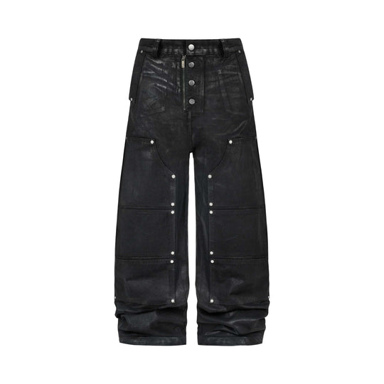 ANTIDOTE Wax Finish Studded Distressed Double Knee Denim Pants | Face 3 Face