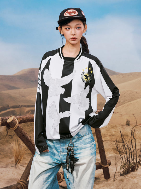 YADcrew Lace Peace Dove Striped Long Sleeve Soccer Jersey | Face 3 Face