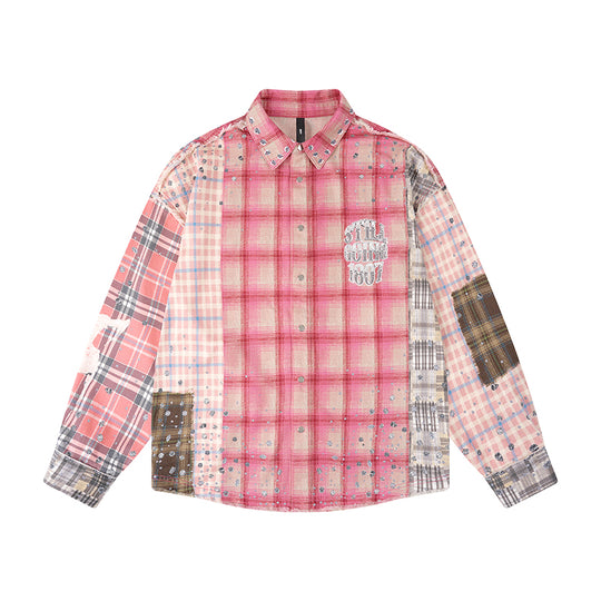 1807 Swarovski Crystal Diamond Plaid Long Sleeve Shirt | Face 3 Face