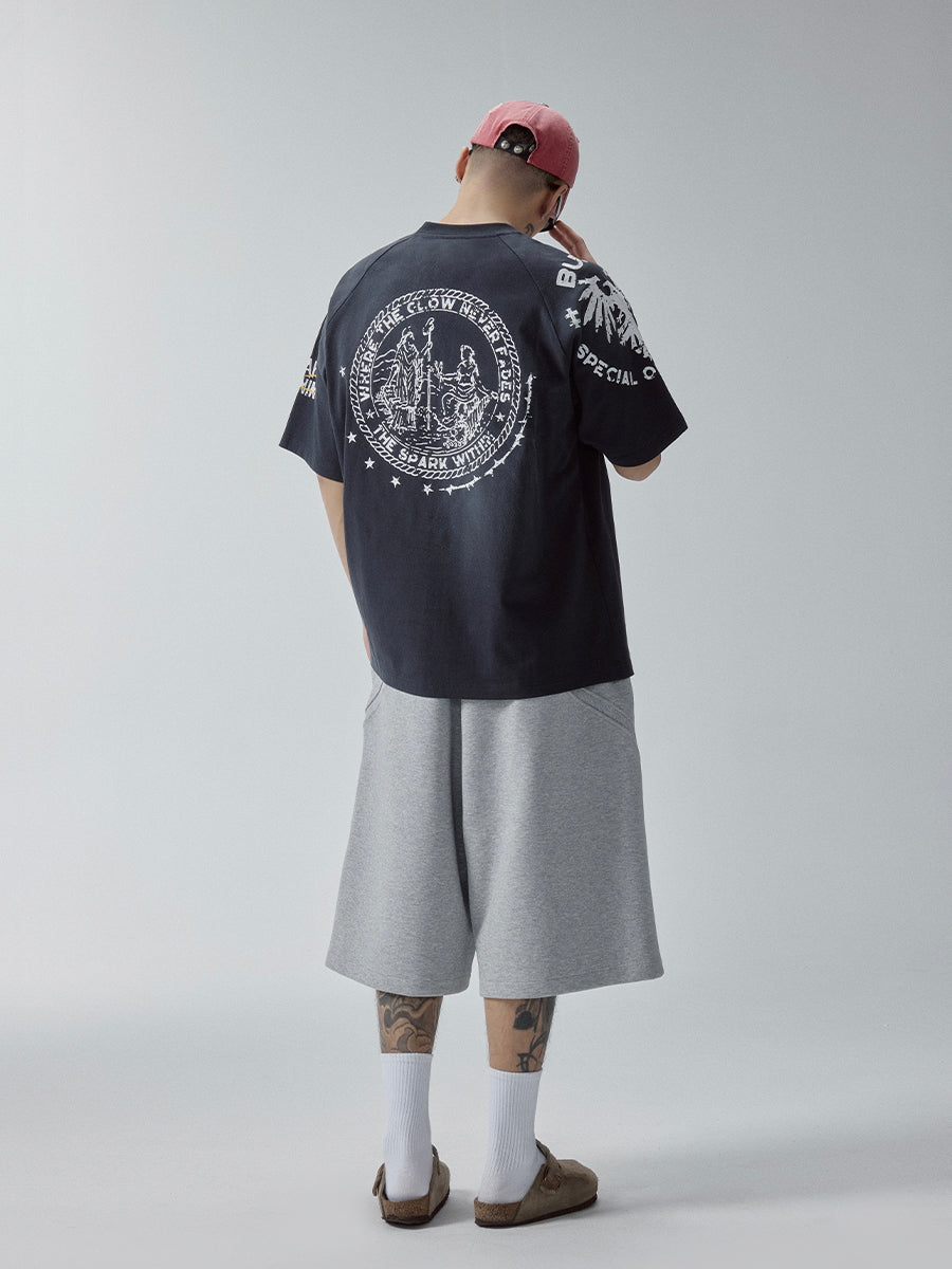 F2CE Washed Gradient Raglan Sleeve Printed Tee | Face 3 Face