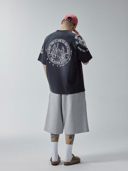 F2CE Washed Gradient Raglan Sleeve Printed Tee | Face 3 Face