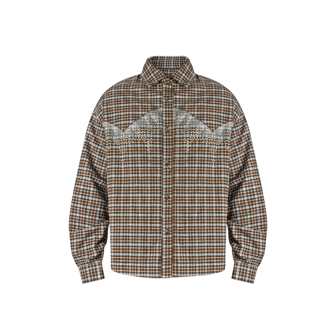 ANTIDOTE Rhinestone Flannel Plaid Long Sleeve Shirt | Face 3 Face