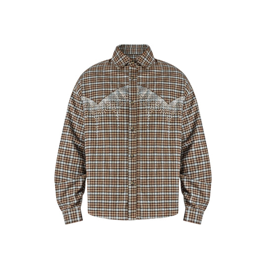 ANTIDOTE Rhinestone Flannel Plaid Long Sleeve Shirt | Face 3 Face