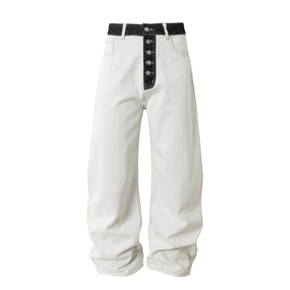 YADcrew Herringbone Waist Contrast Baggy Jeans | Face 3 Face