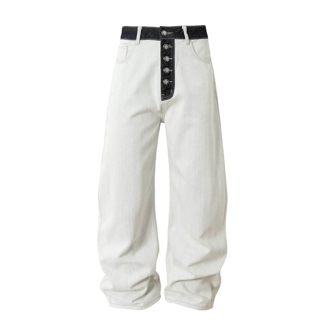 YADcrew Herringbone Waist Contrast Baggy Jeans | Face 3 Face