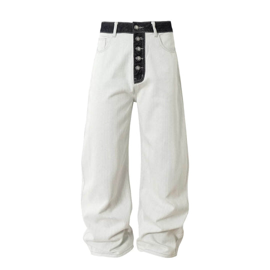 YADcrew Herringbone Waist Contrast Baggy Jeans | Face 3 Face