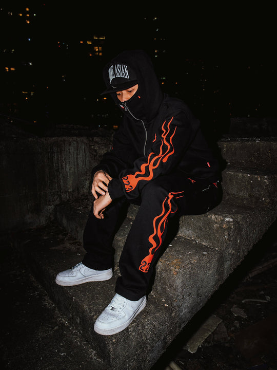 TGFCLUB Flame Pattern Masked Zip Up Hoodie | Face 3 Face