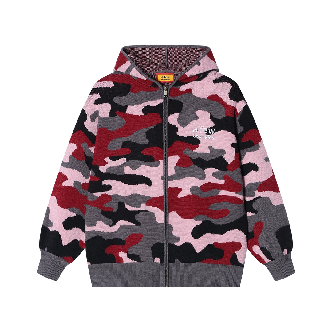 AFGK Pink Camouflage Zip-Up Knit Hoodie | Face 3 Face