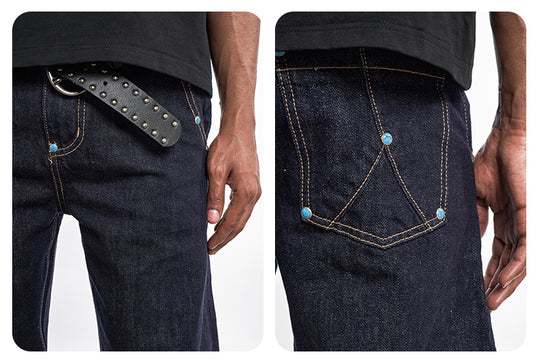 F3F Select Turquoise Studs Machete Jeans | Face 3 Face