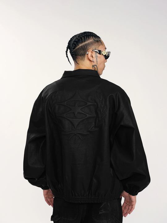 1807 3D Embroidery Leather  Coach Jacket | Face 3 Face