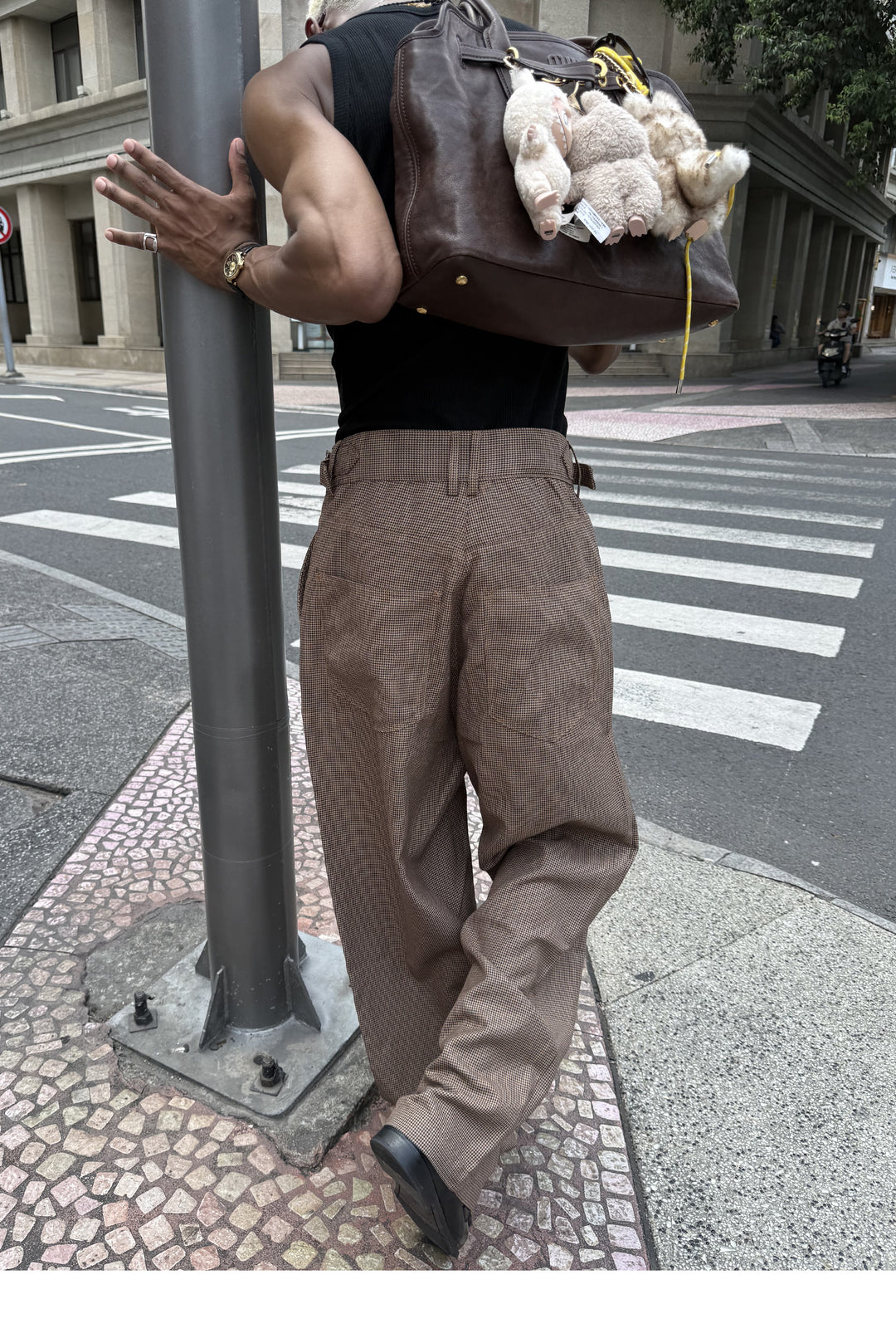 STEEPC Houndstooth Tucked Baggy Suit Pants | Face 3 Face