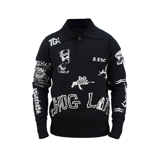TGFCLUB 2PAC Tattoo Slim Fit Polo Knit Sweater | Face 3 Face