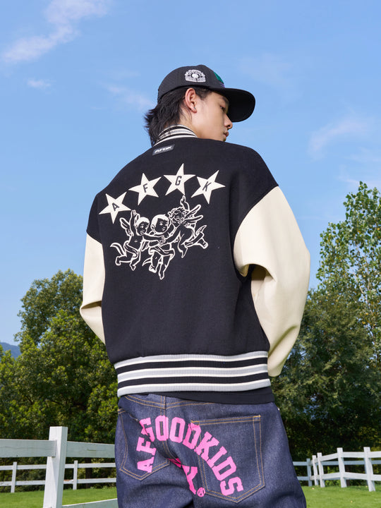 AFGK Star Angel Embroidered Varsity Jacket | Face 3 Face