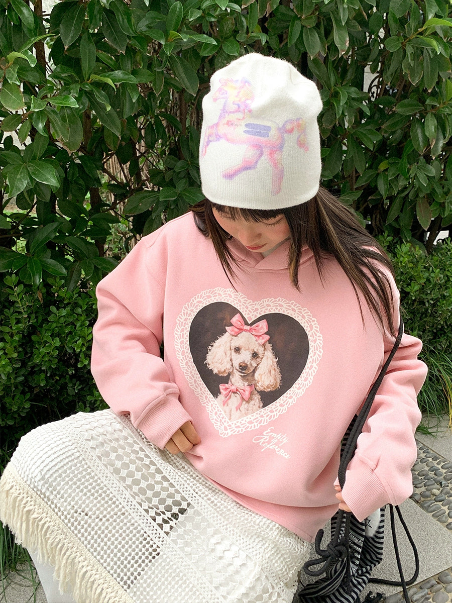 EMPTY REFERENCE Lace Heart Puppy Print Hoodie | Face 3 Face
