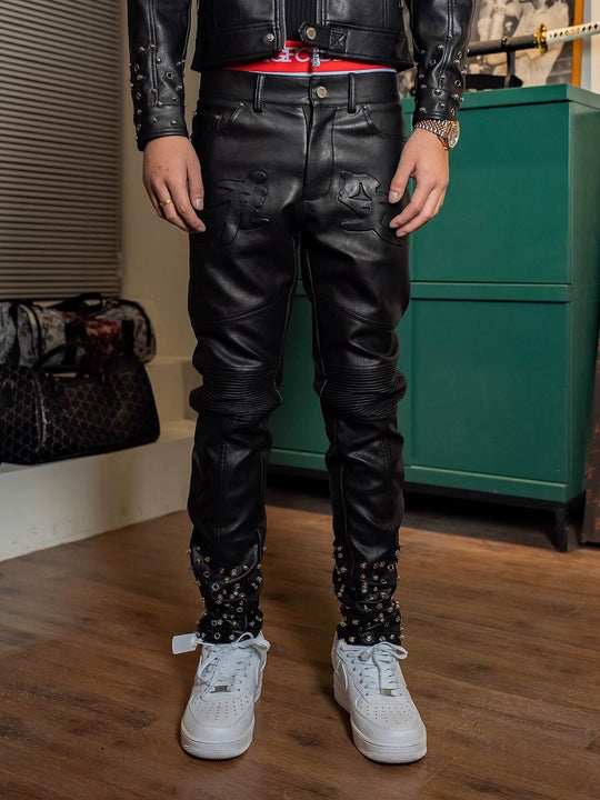 TGFCLUB Embossed Studded Slim Fit PU Leather Pants | Face 3 Face