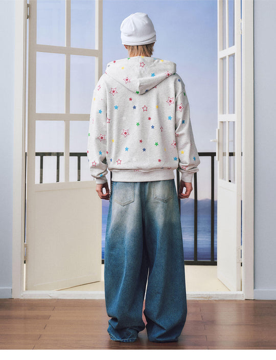 MEDM All Over Colorful Star Print Zip Up Hoodie | Face 3 Face