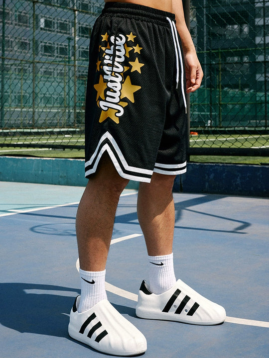 JUST VIBE Star Logo Print Mesh Basketball Shorts | Face 3 Face