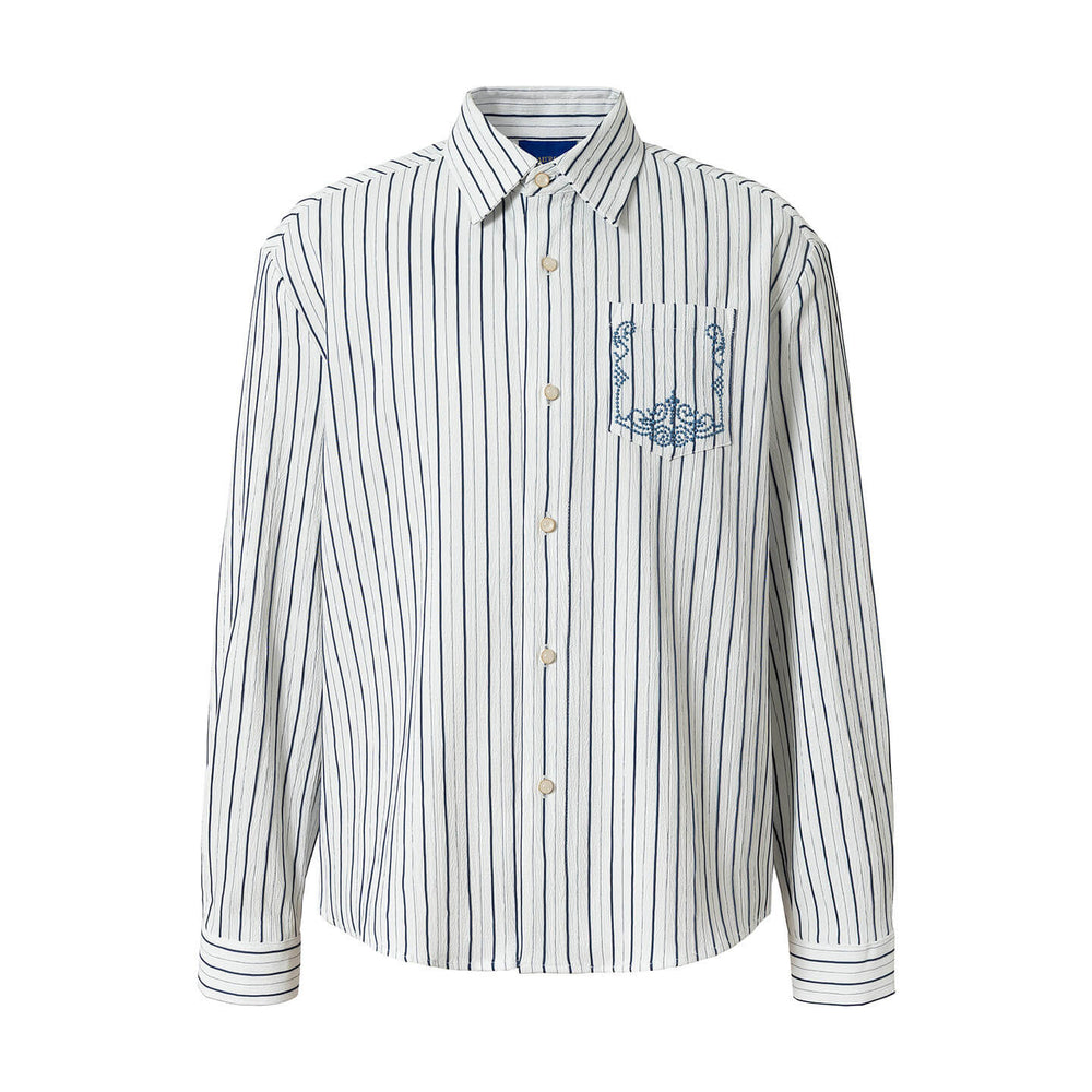 YADcrew Baroque Embroidered Striped Long Sleeve Shirt | Face 3 Face