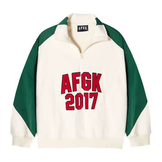 AFGK Standing Collar Patchwork Color Blocking Sweatshirt