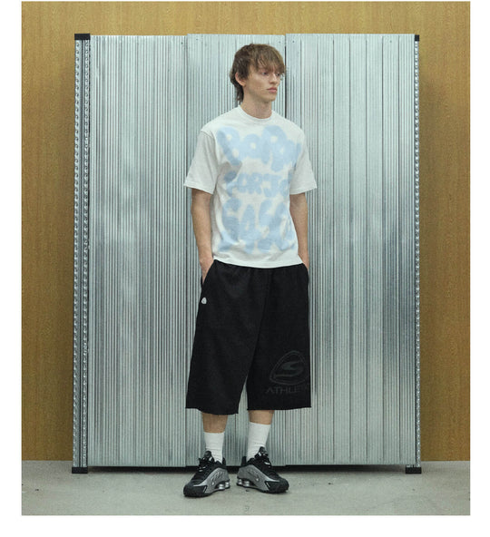 S45 Basic Heavyweight Logo Print Cutoff Baggy Sweat Shorts