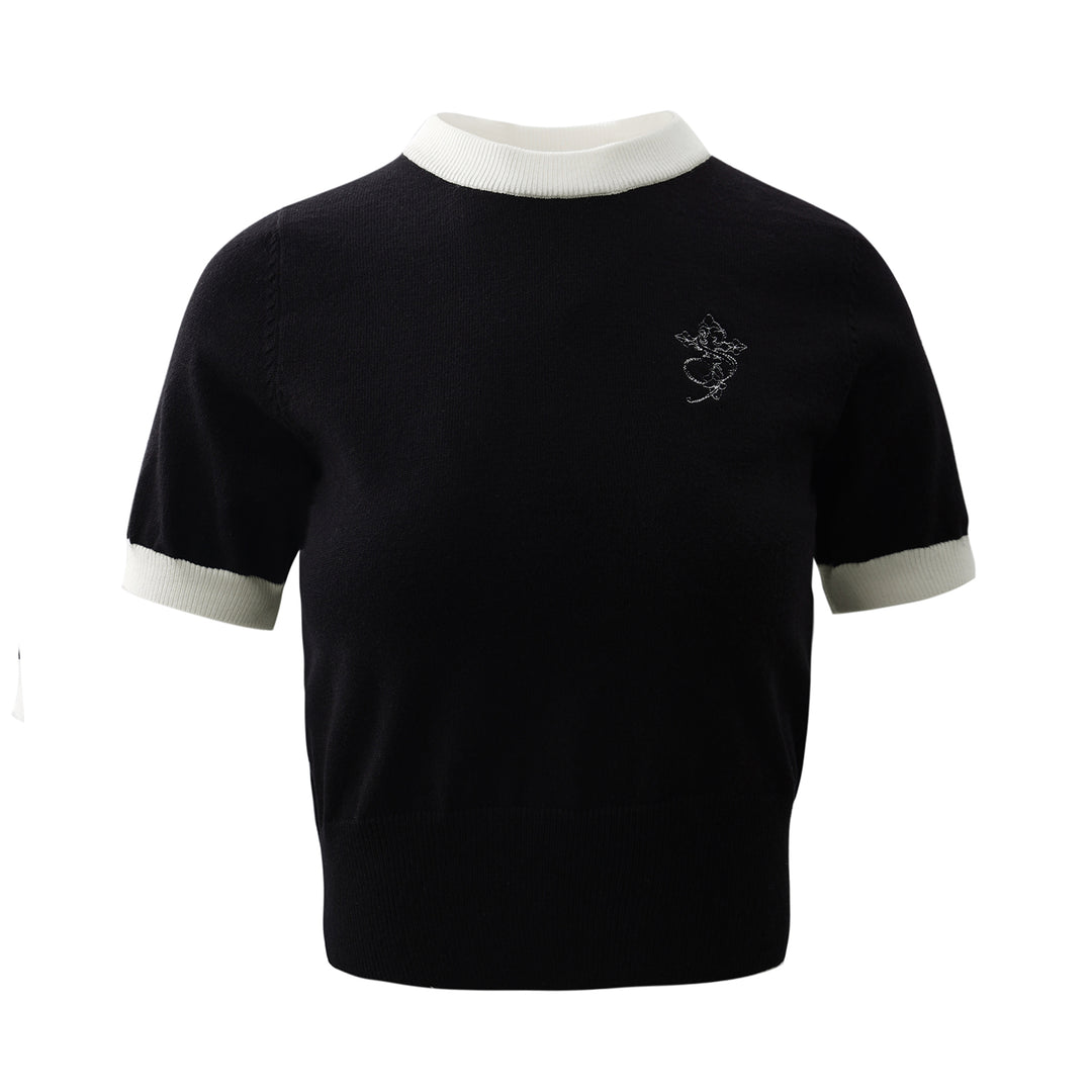 Small Town Kid Contrast Color Knit Slim Fit Cropped Tee | Face 3 Face