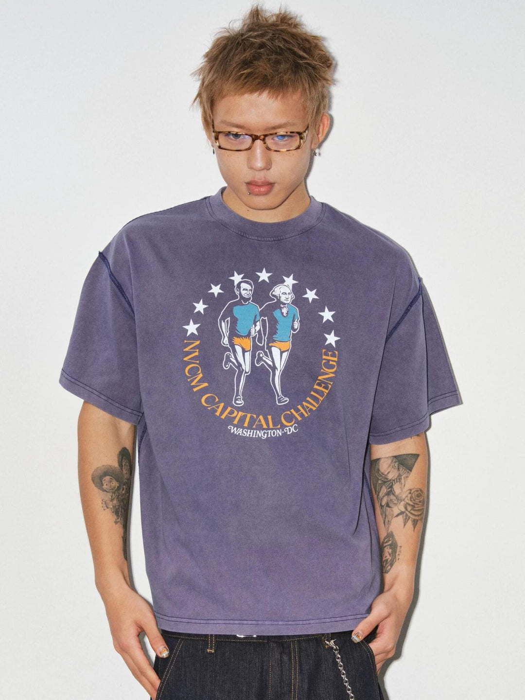 NOVACAM Running Graphic Print Washed Short Sleeve Tee | Face 3 Face
