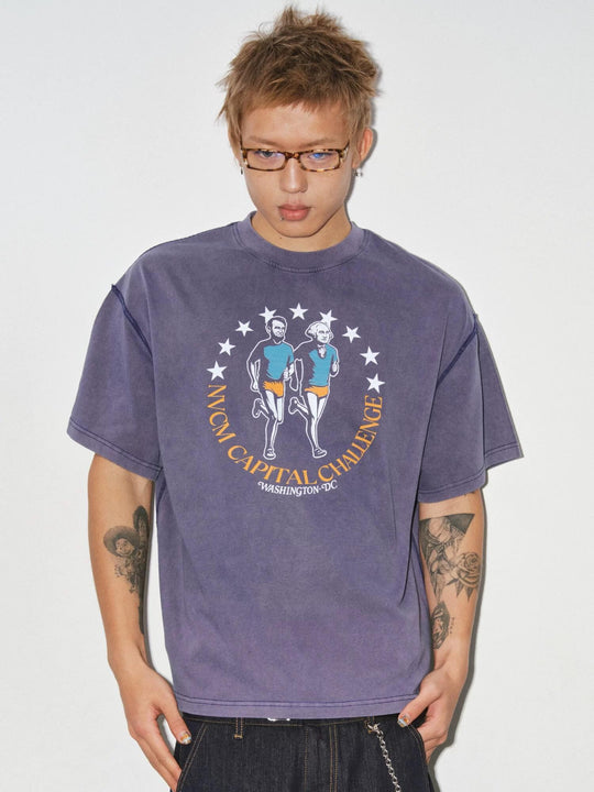 NOVACAM Running Graphic Print Washed Short Sleeve Tee | Face 3 Face