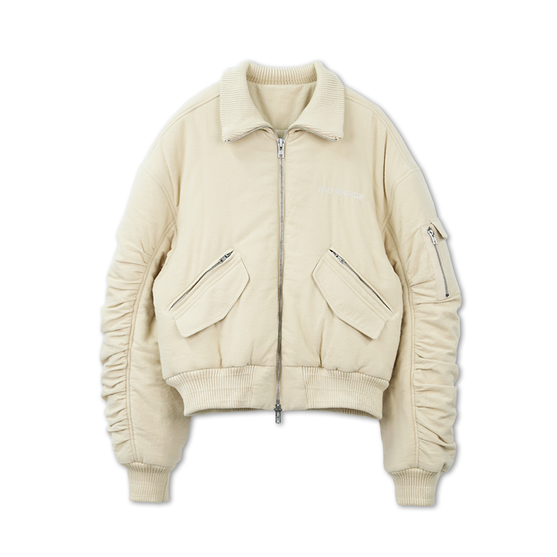 SOD Co. Beige Pilling Custom Pleated MA-1 Bomber Jacket | Face 3 Face