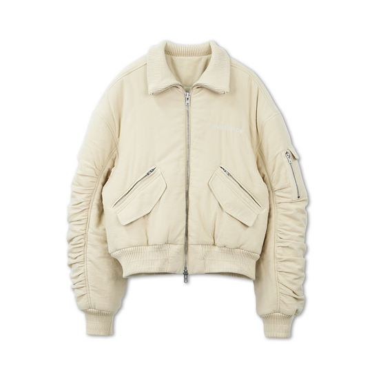 SOD Co. Beige Pilling Custom Pleated MA-1 Bomber Jacket | Face 3 Face