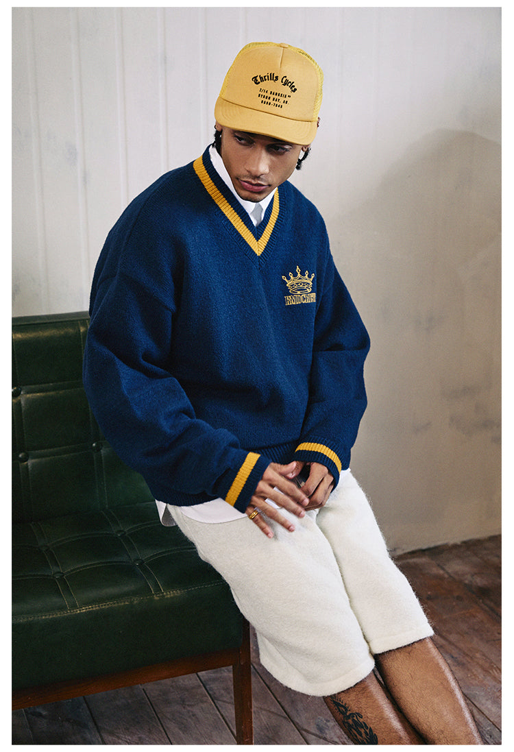 Remedy Embroidered V Neck Knit Sweater | Face 3 Face