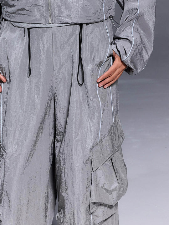1807 Metallic Nylon Wide Cargo Pants | Face 3 Face