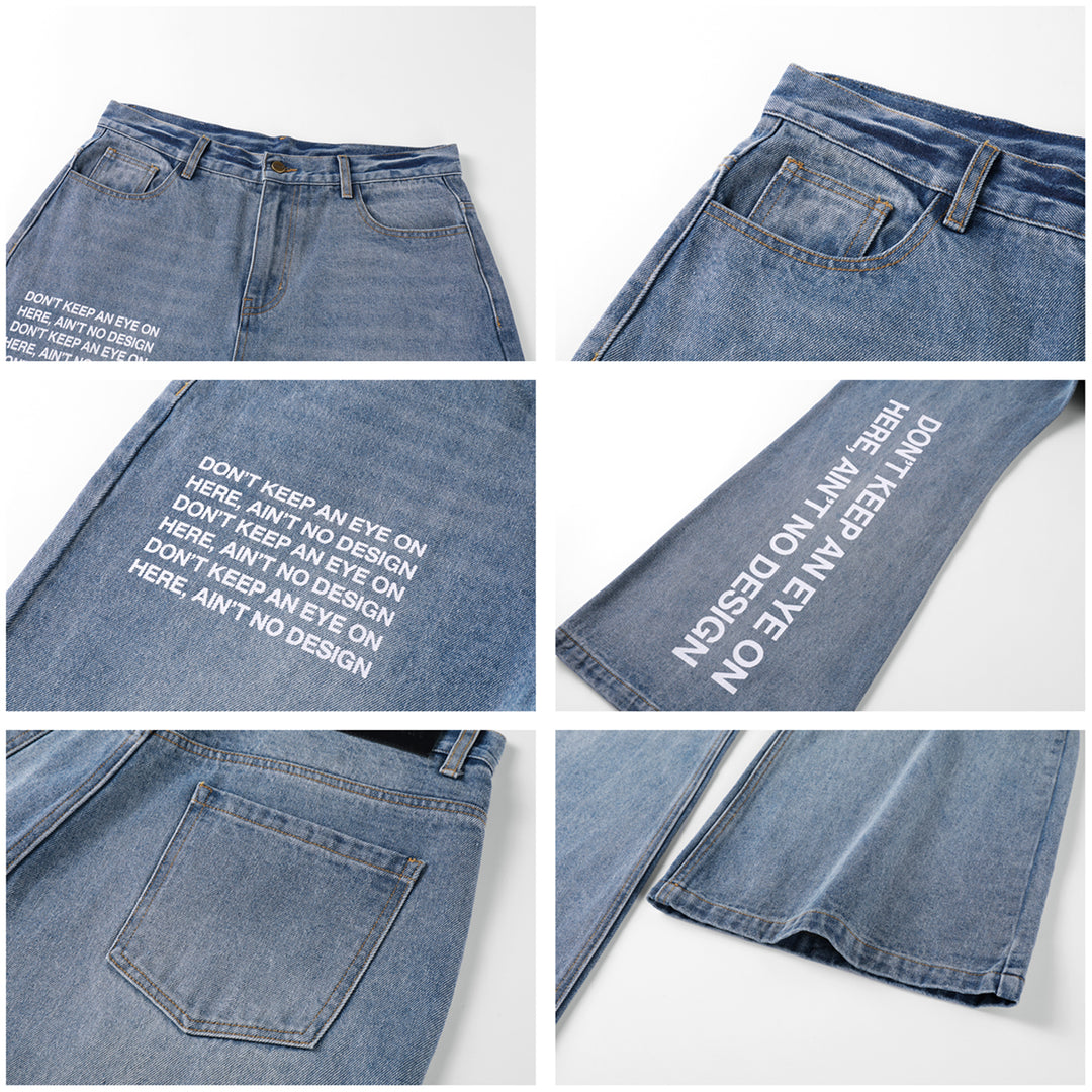 NOVACAM Washed Distressed Print Flared Jeans | Face 3 Face