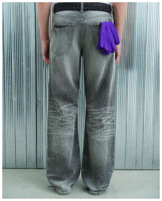 S45 Vintage Whisker Wash Distressed Slub Denim Jeans
