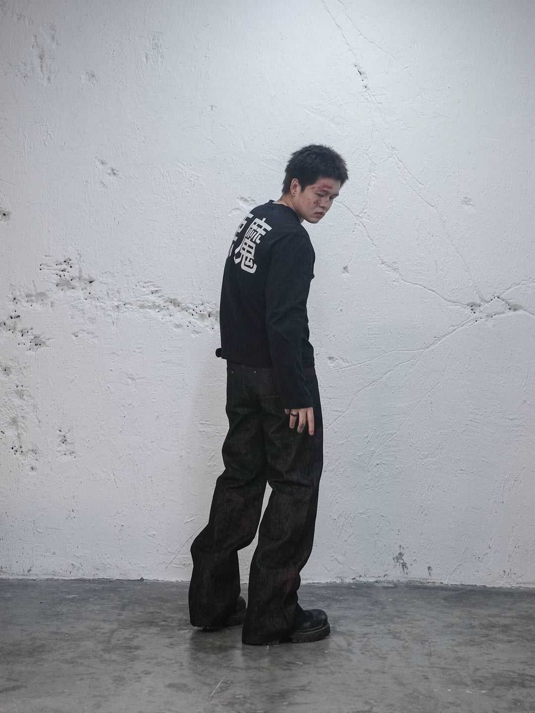 UNDERWATER Black Demon Print Distressed Long Sleeve Tee | Face 3 Face