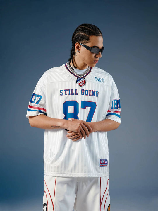 1807 Number Print Striped Short Sleeve Hockey Jersey | Face 3 Face