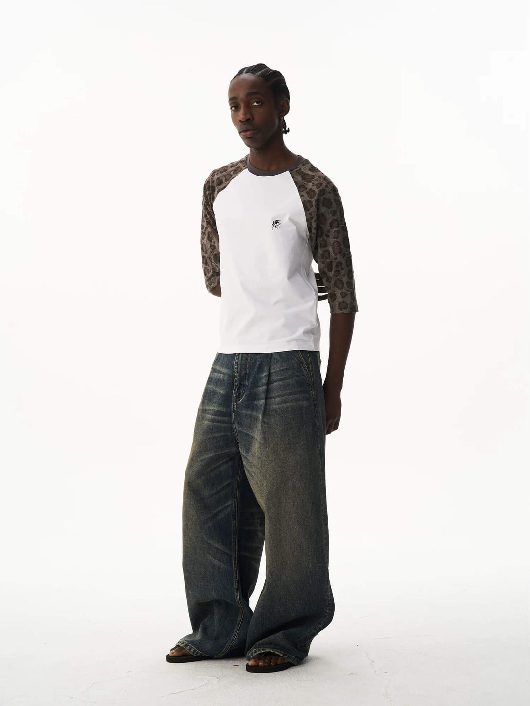 EXITMODE BY BLIND NO PLAN Leopard Distressed Raglan Sleeve Short Sleeve Tee | Face 3 Face