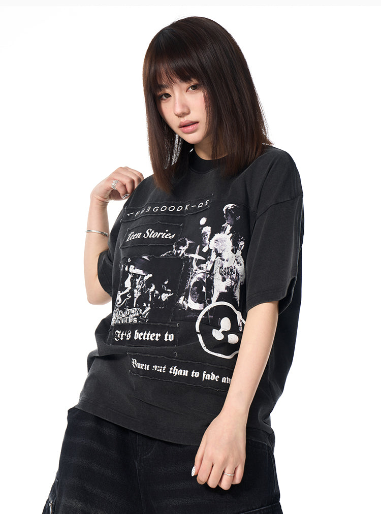 AFGK Rock Punk Print Vintage Washed Tee | Face 3 Face