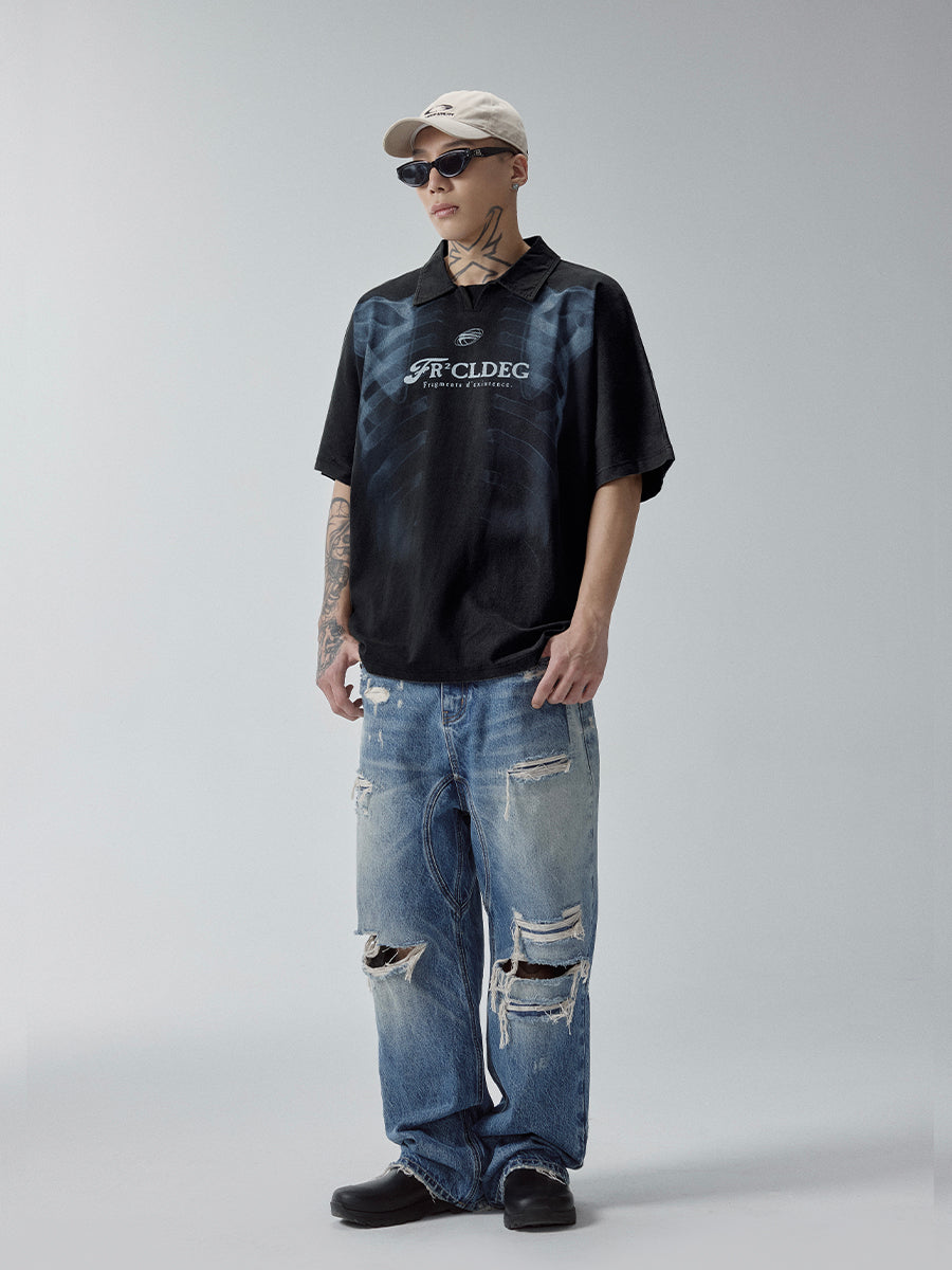 F2CE Washed X-ray Skeleton Print Polo | Face 3 Face